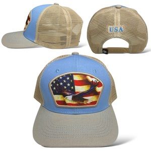American Eagle United States Flag Patch Snapback Baseball Cap, Mesh Back